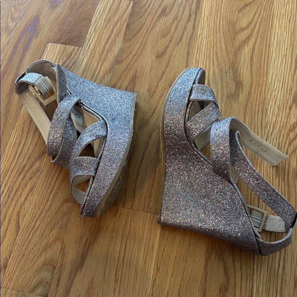 Jimmy Choo Glitter Platform Wedge Sandals - Rose Gold - Picture 4 of 4